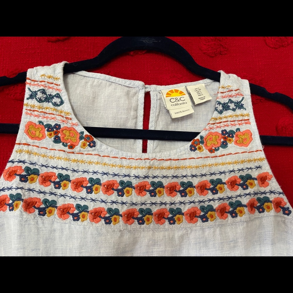 C&C California Embroidered Linen Dress, size S